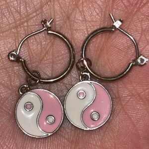 Pink and White Yin Yang Hoop Earrings